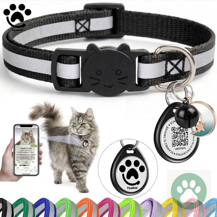 Pet Collar with Paw-Print Motif + Round Id/charm Tag